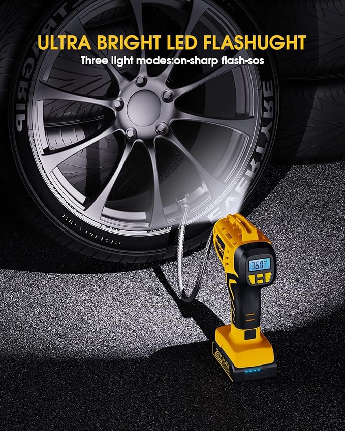 KeenPower Tire Inflator Portable Air Compressor - Super Fast - 21V Rechargeable Battery Powered Handheld 160PSI Tire Inflator, Dual Power Supply Modes, Portable Air Pump for Car Motorcycle E-Bike