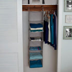 Household Essentials 6 Shelf Hanging Closet Organizer, Hanging Closet Shelf, Fabric Poly Linen and PEVA Shelving