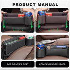 2-Pack car seat Gap Filler Organizer with Cup Holder, Adjustable Car Seat Gap Storage Box Leather with Cup Holder for Phones Glasses Keys Cards (Black. Driver- Passenger)