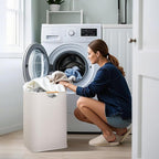 STORAGE MANIAC Large Laundry Hamper, 80L (21.1 Gal) Collapsible Laundry Basket with Bamboo Handles, Freestanding Waterproof C
