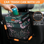 3 Gallons Car Trash Can with Lid, Car Trash Bag Bin Hanging Waterproof Automotive Garbage Cans Leak Proof Vehicle Trash Can Navy Floral