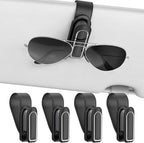 Veharvim Sunglass Holder for Car (2 Pack, One-Handed Operation, Gentle & Secure Hold, Silicone Padded, Universal Fits Sunglass and Car Visor) - Sunglasses Clip for Car Visor (Black & Silver, 4 Pack)