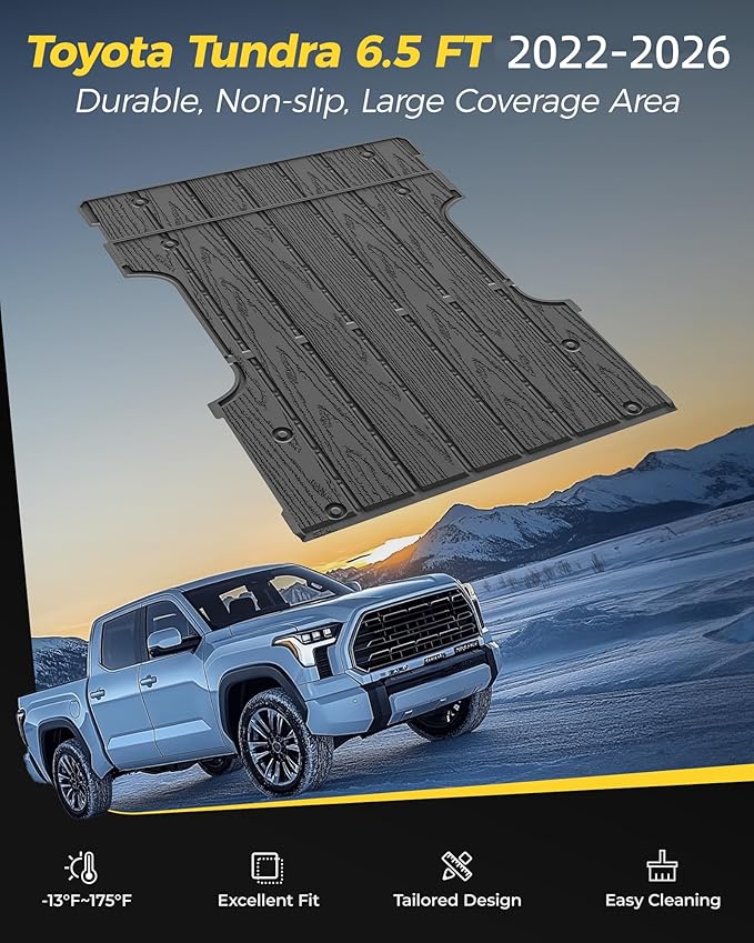 3W Truck Bed Mat for Toyota Tundra 2022-2026, Heavy Duty Tundra Accessories TPE Truck Bed Liner, All Weather Pickup Truck Bed Protection(Fit 6.5FT/6.5'Bed Mat)
