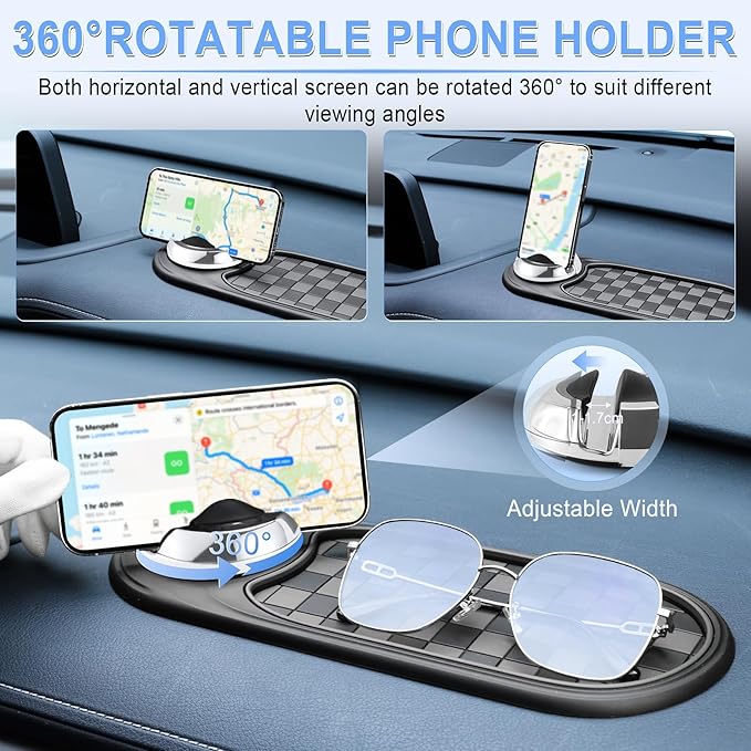 LivTee Multifunction Car Anti-Slip Mat, 360° Rotatable Multifunctional Car Dashboard Mobile Phone Holder with Temporary Parki