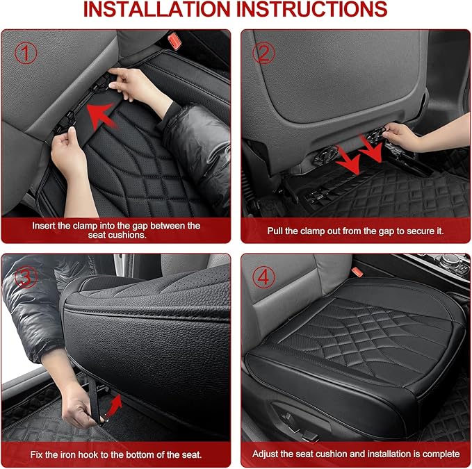 1-Pack Leather Front Car Seat Covers - Bottom Car Seat Covers Fully Wrapped, Non-Slip and Waterproof, Fits Most Vehicles Blac