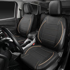 CAR PASS Universal FIT Piping Leather Car Seat Cover, for suvs,Van,Trucks,Airbag Compatible,Inside Zipper Design and Reserved Opening Holes (Full Set, Black and Beige)
