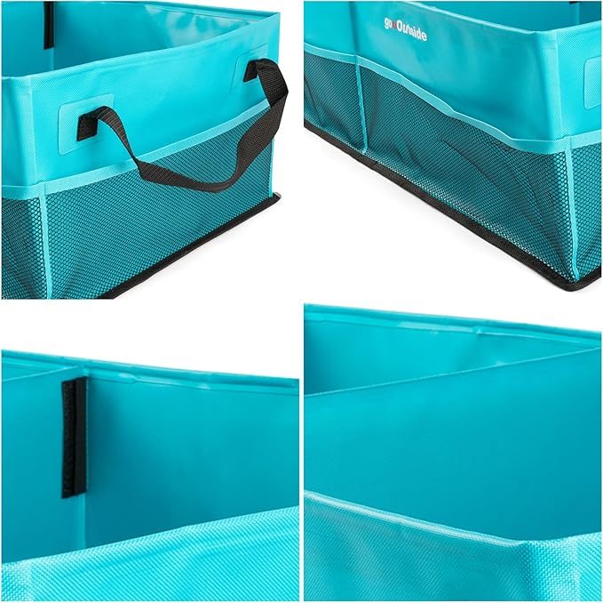 Collapsible Waterproof Car Trunk Organizer, Soft PVC Storage Bin with Rugged PVC-Coated Fabric for SUV & Truck (Aqua Blue, PLU