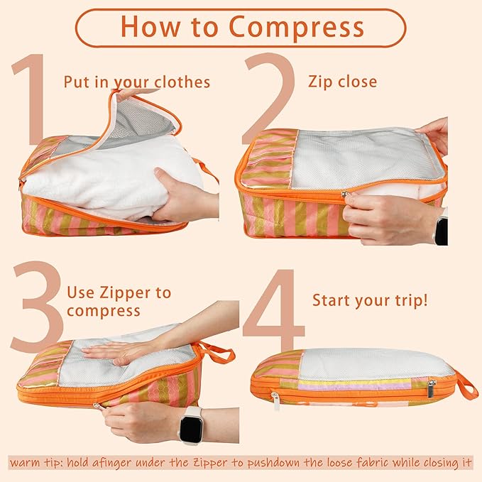 7 Pcs Compression Packing Cubes for Travel Luggage, Lightweight Suitcase Organizer Bags Set, Compression Packaging Cube for T