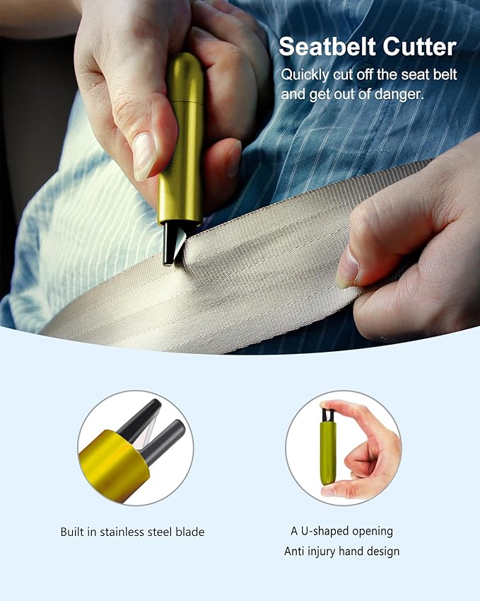 Car Window Breaker,Safety Hammer and Seatbelt Cutter 2-in-1,Metal Shell,High-Pressure Spring Striker,Anti Injury Hand Cutting
