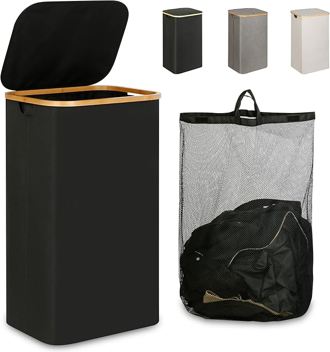 iEGrow Laundry Hamper with Lid, 110L Large Laundry Hamper with Handle and Lid, Collapsible Clothes Basket Organizer with Remo