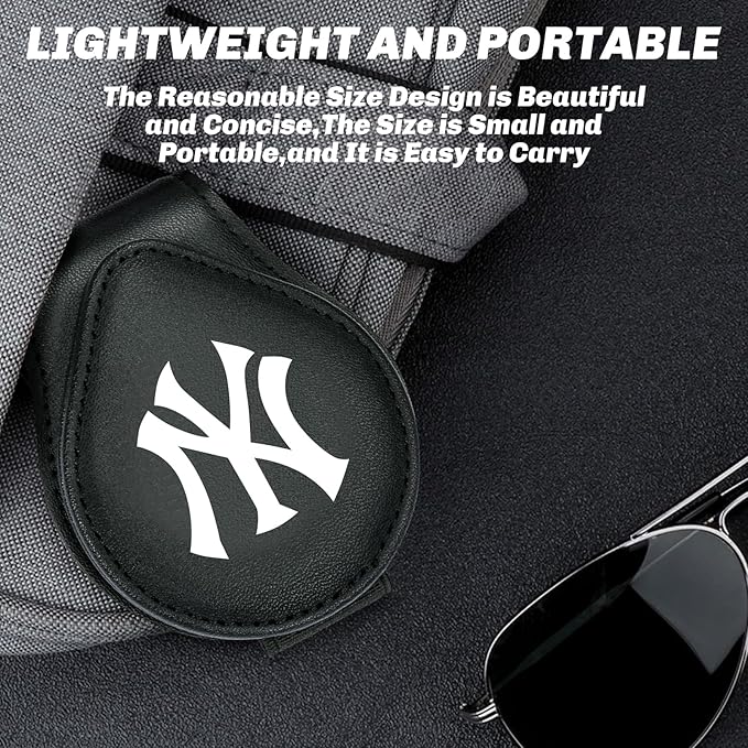 for MLB New York Yankees Car Visor Sunglass Holder - Black Leather Eyeglass Case with Team Logo, Clip-On Sun Visor Organizer for Auto Interior, NY Yankees Gifts