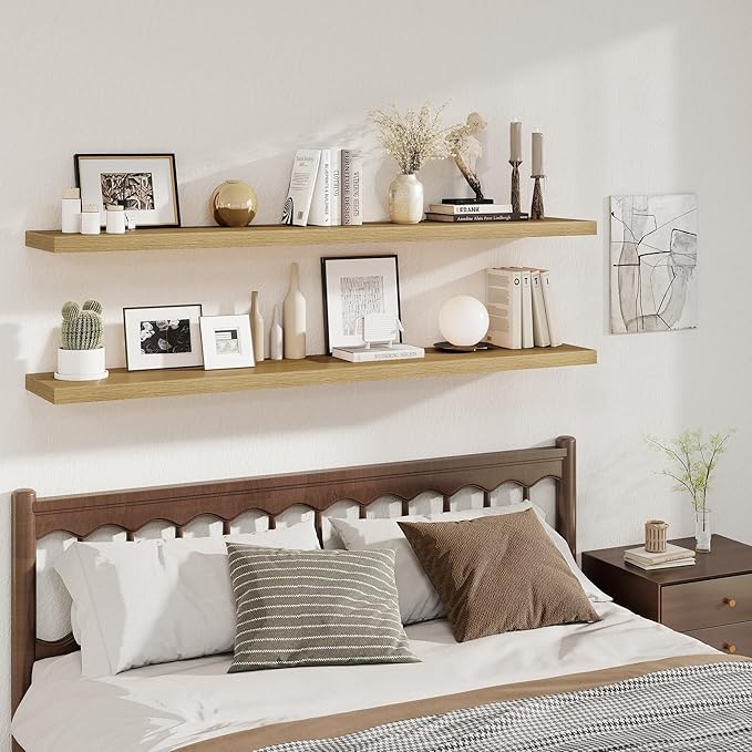 Fun Memories Deep Floating Shelves, 72 x 12 Inch Long Wall Shelves, Large Display Shelf & Storage Shelf, Wood Floating Wall S