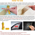 2-in-1 Window Breaker Seatbelt Cutter, Car Window Breaker Tool, Metal Glass Breaker - Extended Tungsten Steel Hammer Tip, Can