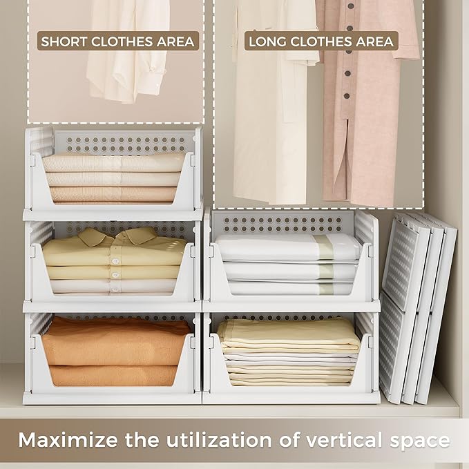 Pinkpum 8 Pack Closet Organizers and Storage Plastic Stackable Storage Bins, Foldable Drawer Shelf Storage Container for Ward