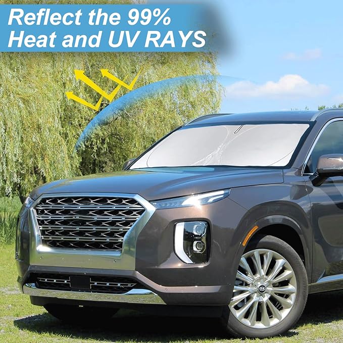 Sunshade for Hyundai Palisade 2020 2021 2022 2023 2024 2025 2026 Car Sun Shade Windshield Accessories Foldable Front Window Sun Visor 210T Reflective Fabric Protector Block Rays