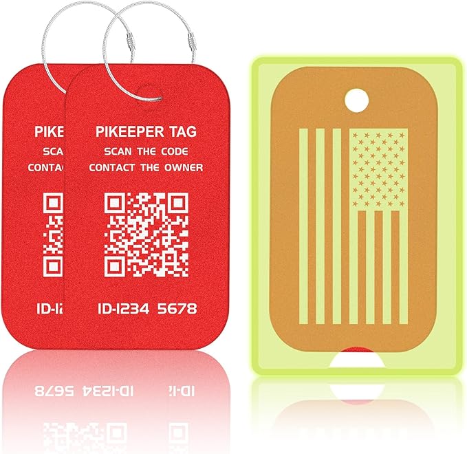 Engraved Aluminum Luggage Tag, American Flag Suitcase ID Tag with Smart QR Code for Lost & Found, Shows Scanner’s Location Wh