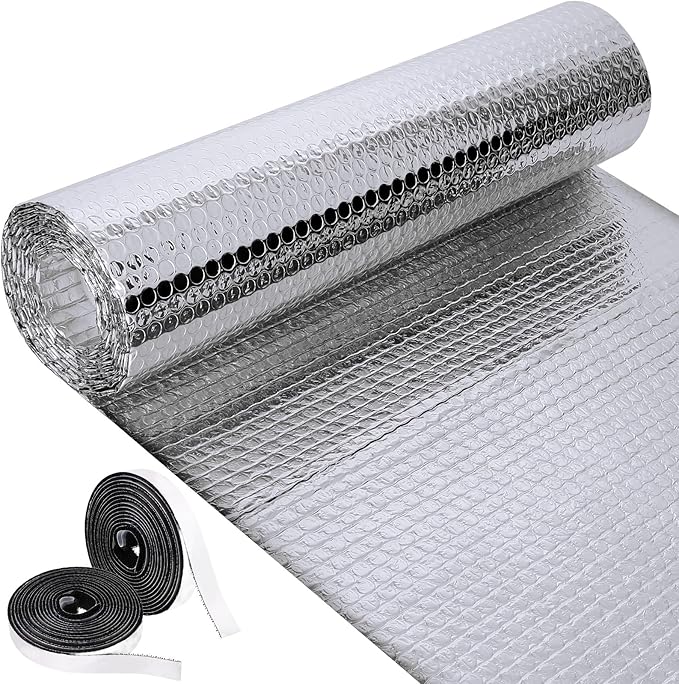 Frienda Rv Window Reflective Insulation Roll 59inch*8.3ft Double Aluminum Foil Heat Bubble Thermal Window Shade Door Cover Blackout for Garage Roof Travel Camper Skylight Shield