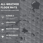 CAR PASS Gray Rubber Car Mats, All-Weather Floor Mats Full Set Durable Anti-Slip 3D Rhombus Waterproof Automotive Pad Trim to Fit Liner Universal Fit for Sedan SUV Truck Van, 4 Pcs All Gray Rubber