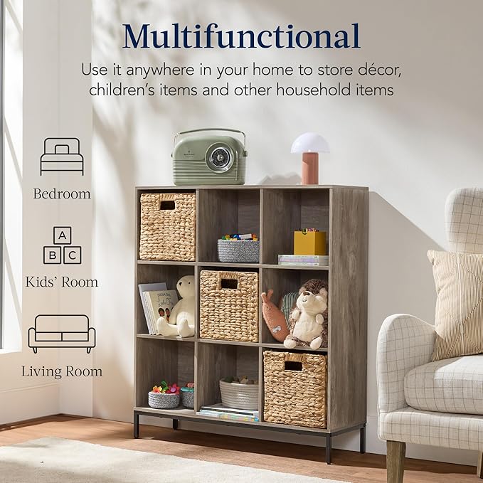 Best Choice Products 9-Cube Bookshelf, 3-Tier Wood Storage Bookcase W/Legs, 11in Shelf Opening, Cube Organizer, Living Room, 