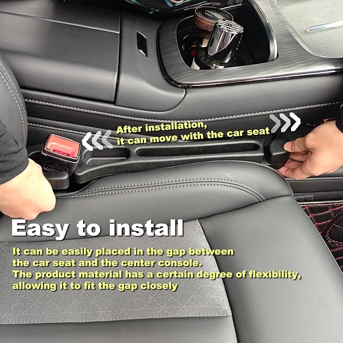 Car Seat Gap Filler 2 Pack with Organizer Hook Function & Car Glass Breaker,Prevents Small Items Tools from Falling Gap Stopper Seat Side Gap Filler for All Cars