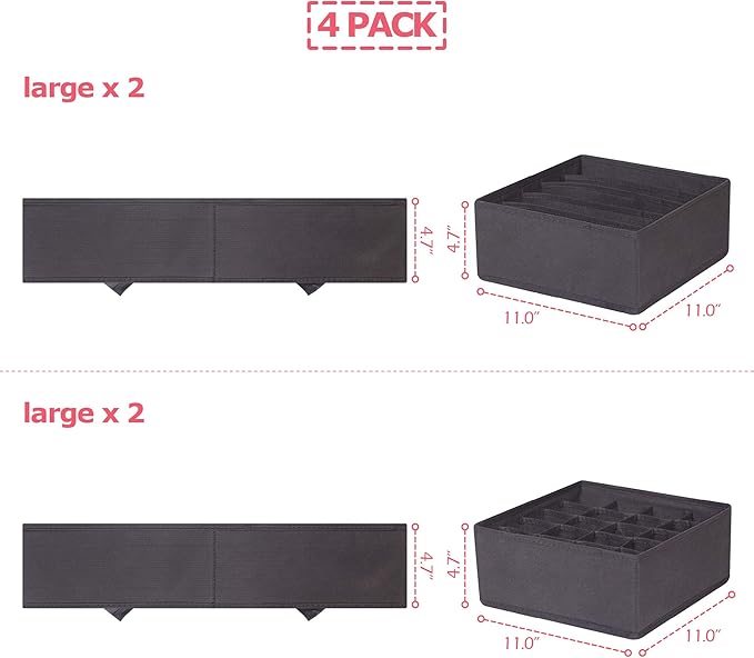 DIOMMELL 4 Pack Foldable Cloth Storage Box Closet Dresser Drawer Organizer Fabric Baskets Bins Containers Divider for Clothes