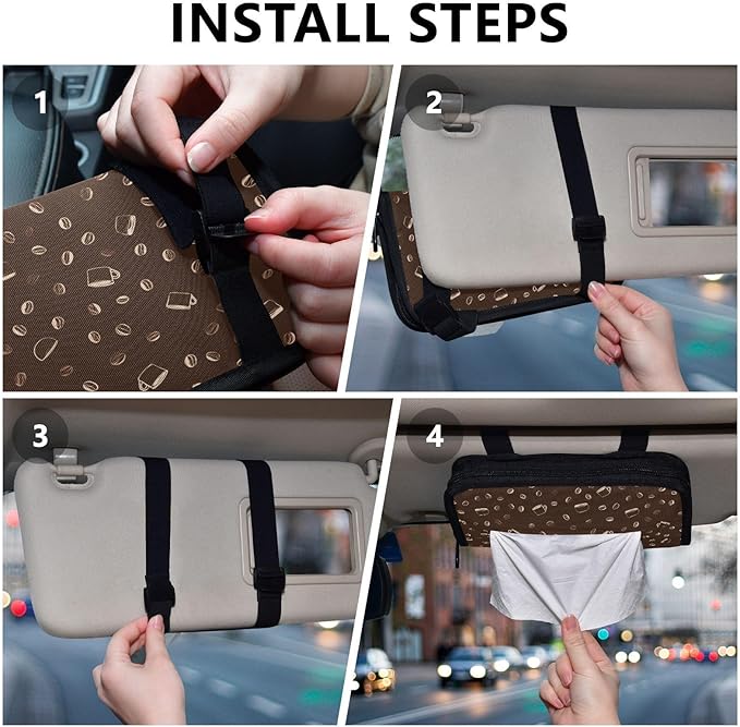 Car Tissue Holder Car Visor Organizer Tissue Box Holder for Car Sun Visor Organizer with Car Vehicle Accessories Essentials Interior for Women Men Brown Coffee Mug Bean