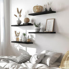 PHPH 24 Inch Wood Floating Shelves for Wall, Wooden Wall Shelves for Bedroom, Set of 6 Black