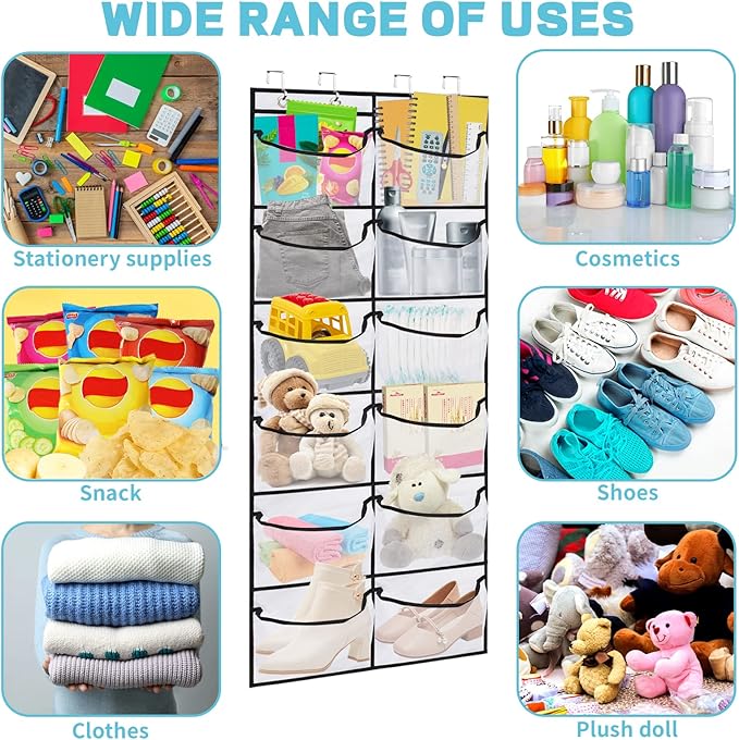 2 Packs Over the Door Shoe Organizer, 24 Extra Large Mesh Pockets Hanging Shoe Boots Rack Holder, Closet Hanging Organizers f