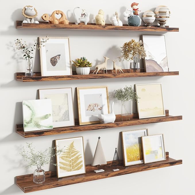 Fun Memories Picture Ledge Shelf, Floating Shelves Set of 4, 40 Inch Picture Shelves for Wall with Ledge, Large Nursery Book 