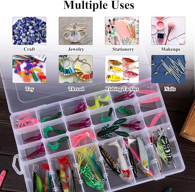 OUTUXED 8 Pack 36 Grids Clear Plastic Storage Boxes with Adjustable Dividers, Beads Storage Containers, Jewelry and DIY Craft