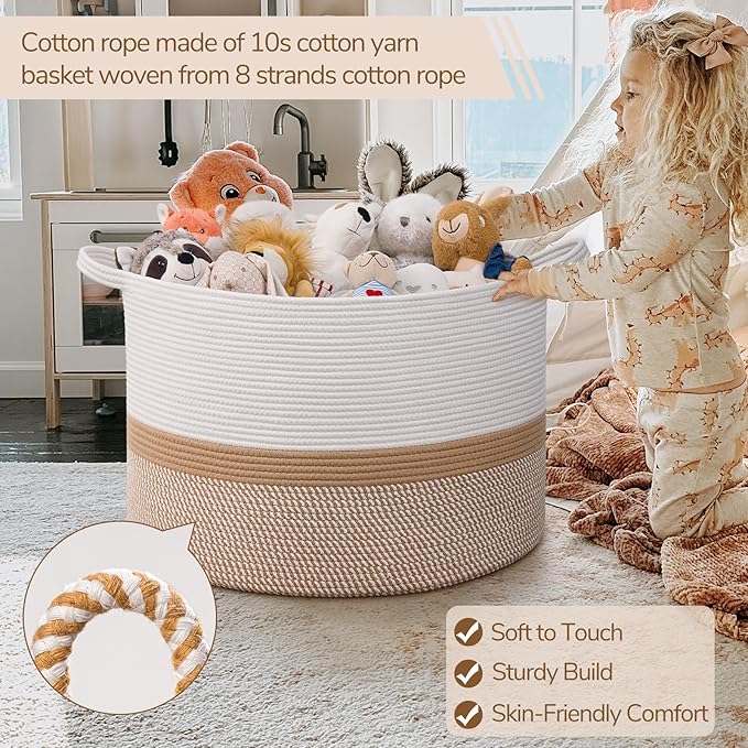 INDRESSME 115L Extra Large Cotton Rope Basket, Woven Baby laundry Blanket Basket for Home Decor Living Room Nursery, Toy Stor