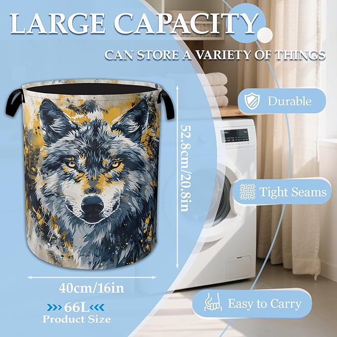 Graffiti Wolf Laundry Basket Collapsible Laundry Hamper, Oxford Cloth Storage Bin for Room/Bathroom/Bedroom/Dormitories 16" X