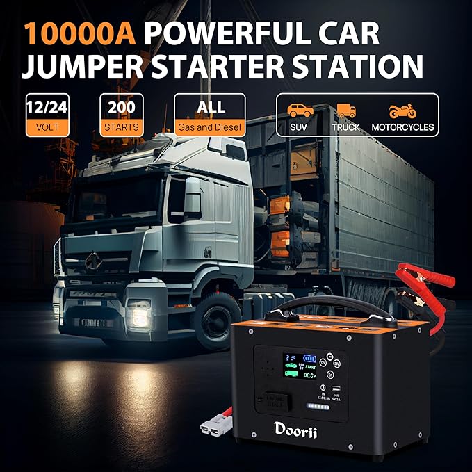 10000A Jump Starter, 24V 155WH Car Jump Starter Battery Pack for All Gas & All Diesel Engine, Portable Truck Jump Starter, Power Station for Camping Essentials (V10-1)