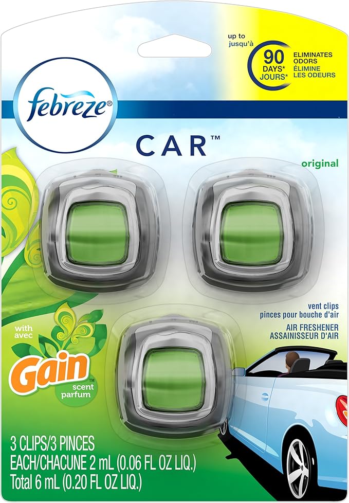 Febreze Car Vent Clip Air Freshener, Gain Original, 0.037 Pound