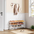 Tajsoon Expandable Shoe Rack for Closet 3 Tier, 28“-41“Adjustable & Stackable Shoe Shelf Storage, Metal Shoe Rack Organizer f