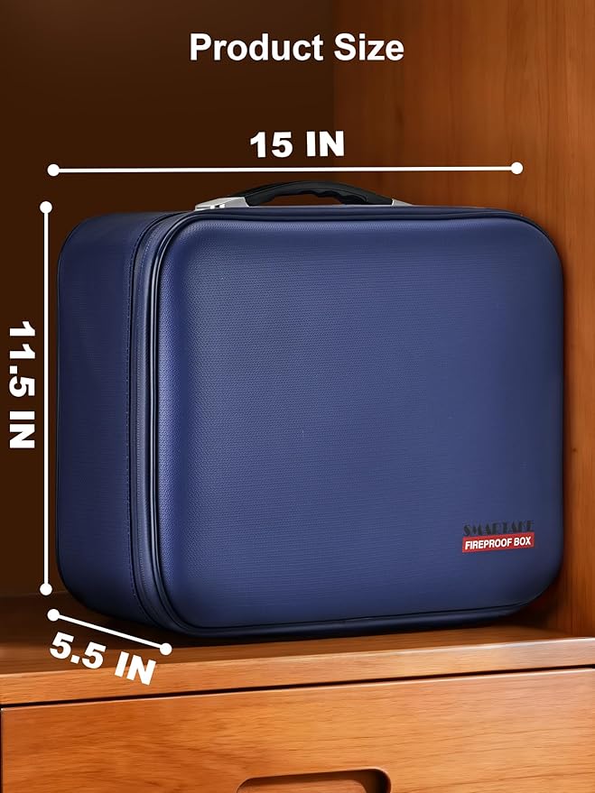 SMARTAKE Fireproof Document Box with Lock, Hard Case Waterproof Safe Box File Organizer, for Important Documents Papers Passp