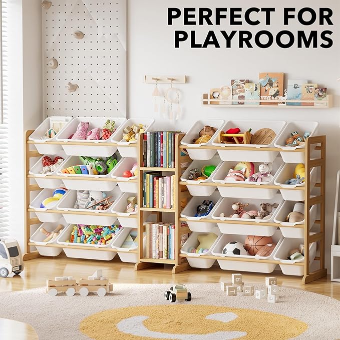 SpaceAid Large Toy Storage Organizer with 24 Bins and 3 Shelves, Toy Organizers Storage Bookshelf, Kids Bin Shelf Box Bookcas