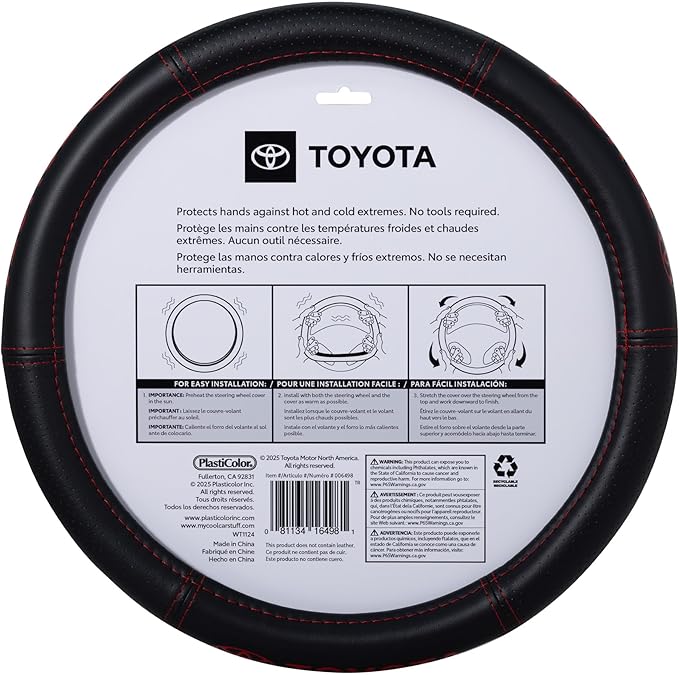 Plasticolor 006498R01 Toyota Deluxe Style Red Hi-Contrast Stitched Steering Wheel Cover