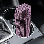 iplusmile Car Trash can Rhinestone Inlaid Multi-Compartment Auto Garbage Bin 7.87 Inch Compact Vehicle Trash can for Car Cup Holder and Office Use