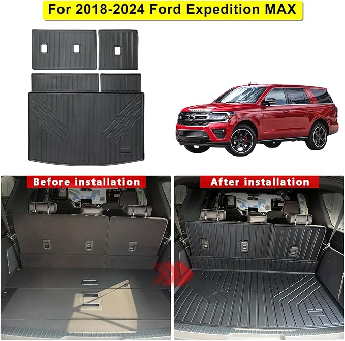 Cargo Liner Fits for Ford Expedition Max/Lincoln Navigator L 2018-2024, All Weather Back Seat Cover Trunk Cargo Mat for Expedition Accessories (Backrest Mat+Trunk Mat)(Only for Max & L)