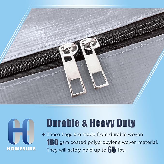 HOMESURE 4 Pack Large Strong Bags with Zippers & Carrying Handles - Water-Resistant - Heavy Duty Storage Tote for Space Savin