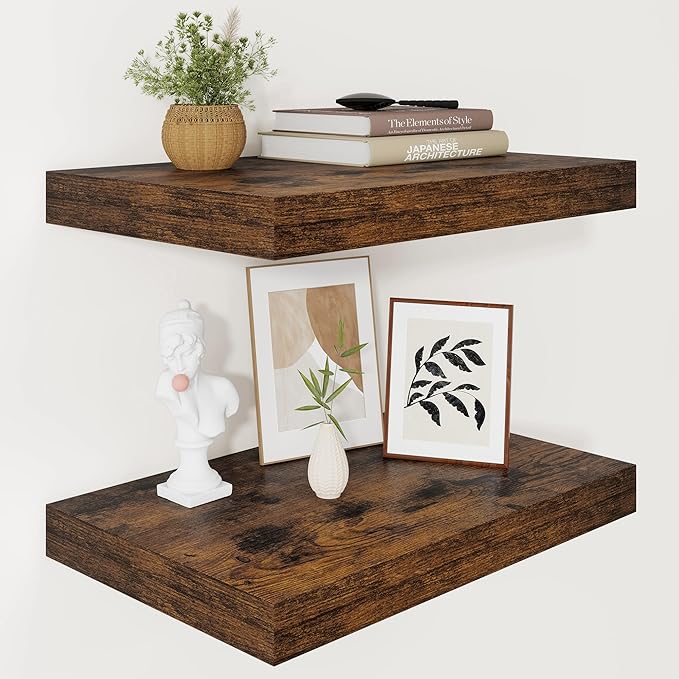 Vivelove 12" Deep Floating Shelves for Wall 16" Long, Wall Shelves for Living Room Bedroom Bathroom Kitchen Laundry Room, Far