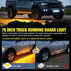 Nilight Truck LED Running Board Lights 2PCS 70 Inch LED Side Maker Light with 216 LEDs White Courtesy Light & Sequential Amber Turn Signal Lighting Strips for Extended & Crew Cab Trucks Pickup