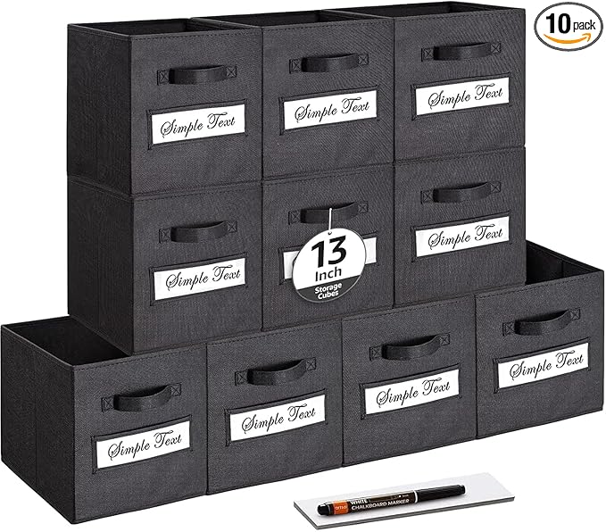 artsdi 13x13x13 storage cube bins (Set of 10) Fabric storage cubes with 10 Labels Window Cards & a Pen, storage cubes 13x13, 