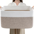 96L Large Blanket Basket,24"x16"x15"Rectangle Storage Bin with Handles,Woven Rope Laundry Basket for Toys, Clothes,Magazines,