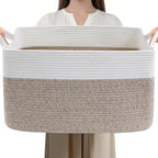 96L Large Blanket Basket,24"x16"x15"Rectangle Storage Bin with Handles,Woven Rope Laundry Basket for Toys, Clothes,Magazines,