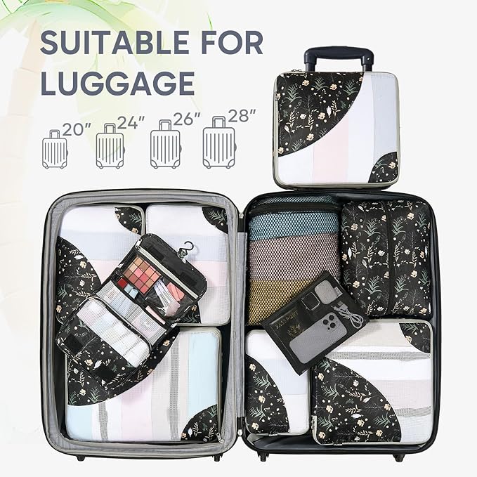 10 Set Packing Cubes for Travel, Gifts for Women Mom,Anti-Tearing Suitcase Organizer for Luggage with Shoe & Hanging Toiletry