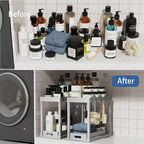 2PC Under Sink Organizer Rack 2 Tier Under Sliding Cabinet Basket Organizer Drawer with 4 Hooks, Multi-purpose Under Sink Sto