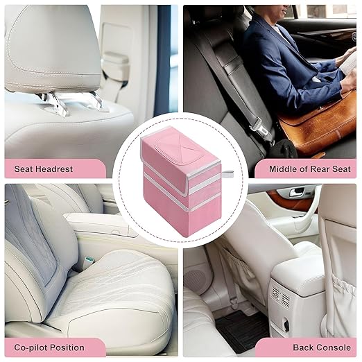 Simple Deluxe Car Trash Can with Lid and Storage Pockets, Multipurpose Garbage Bin with Adjustable Straps, Collapsible and Portable Organizer, 2 Gallon, Pink