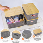 Plastic Storage Baskets With Bamboo Lid - Plastic Storage Containers Stackable Storage bins: Storage Baskets for Organizing S